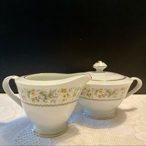 Vintage Creamer & Sugar bowl with lid — Priscilla pattern by Fine China of Japan